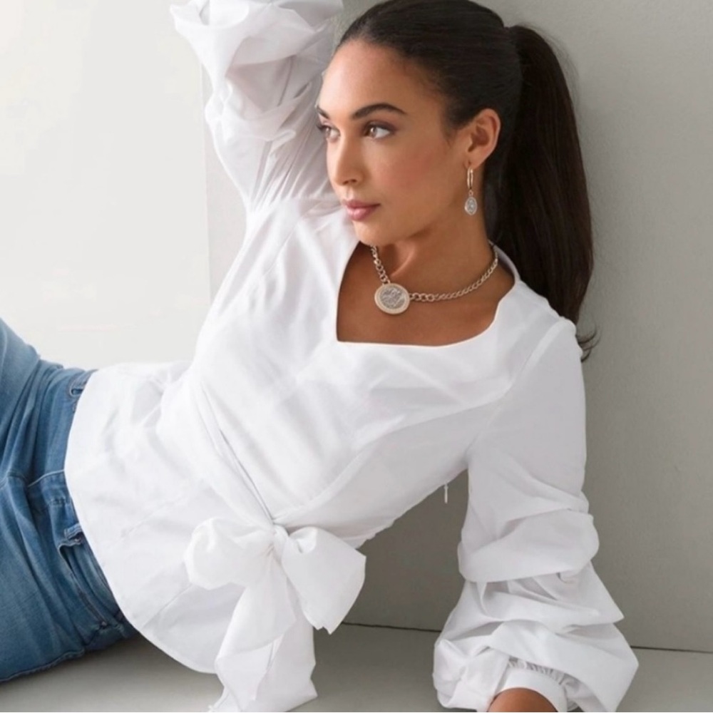 WHBM Drama Sleeve White Poplin Blouse NWT Size 6